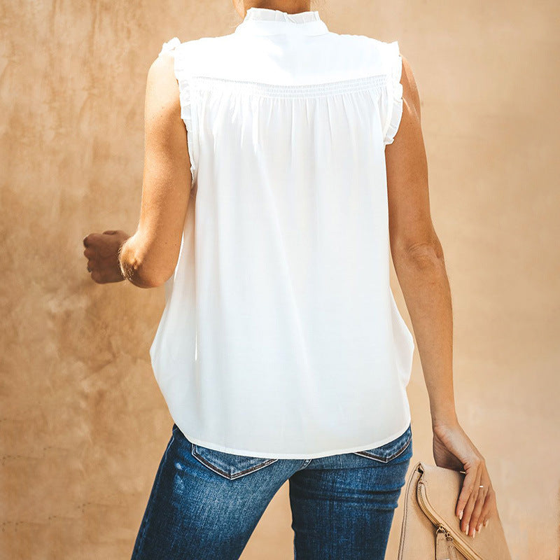 Veleaee Ruffle Neck Casual Vest(7 colors)