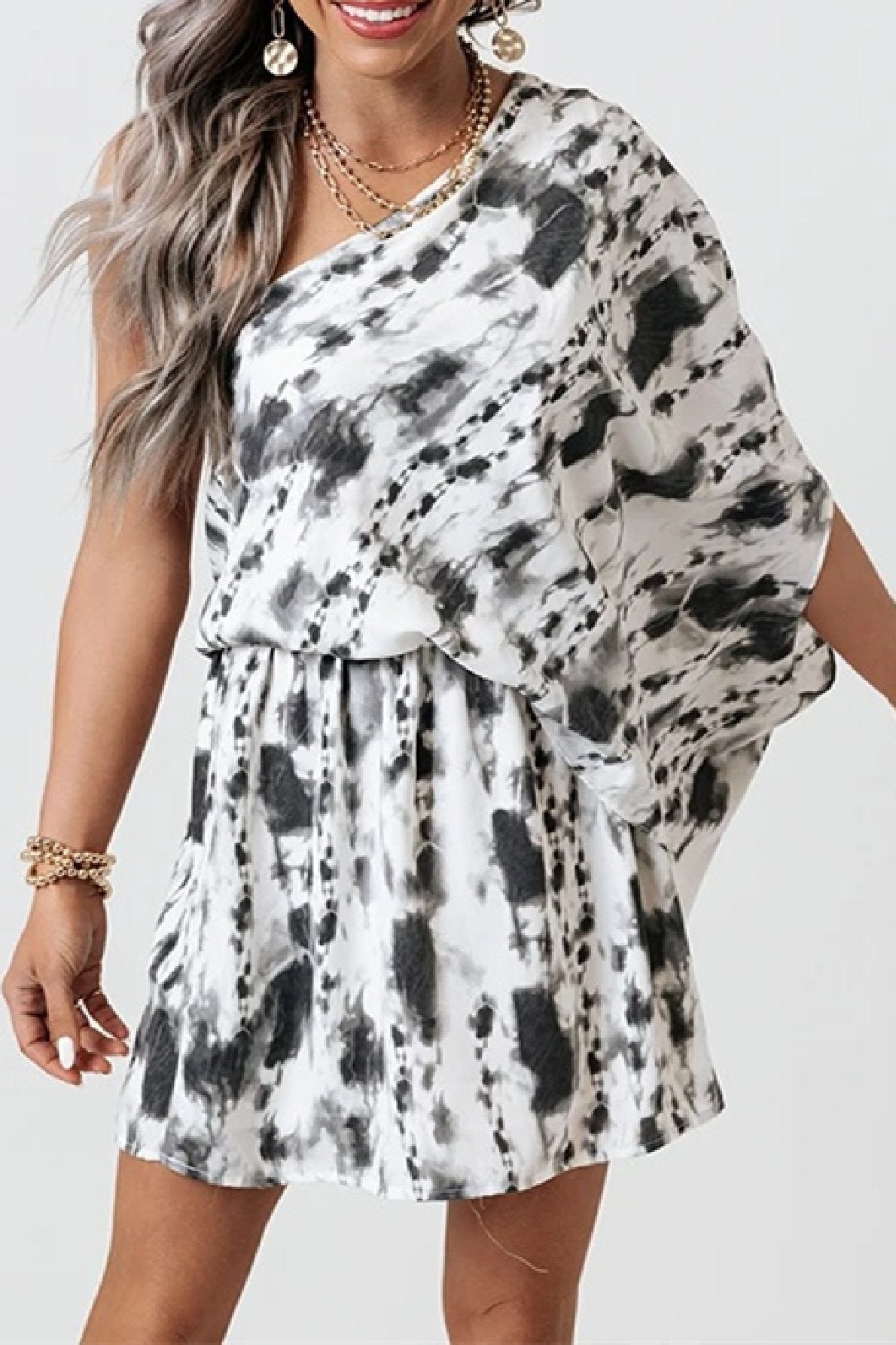 Veleaee Print Single Sleeve Dress