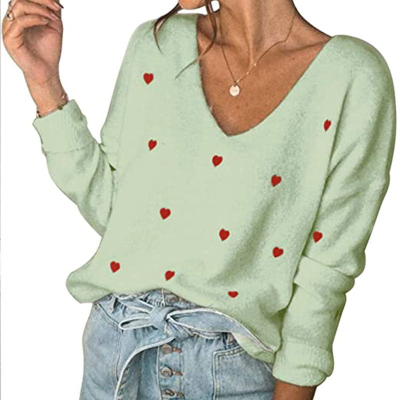 Veleaee Love Polka Dot V-Neck Sweater