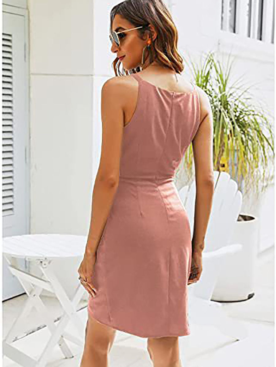 Veleaee V-Neck Slim Sleeveless Dress