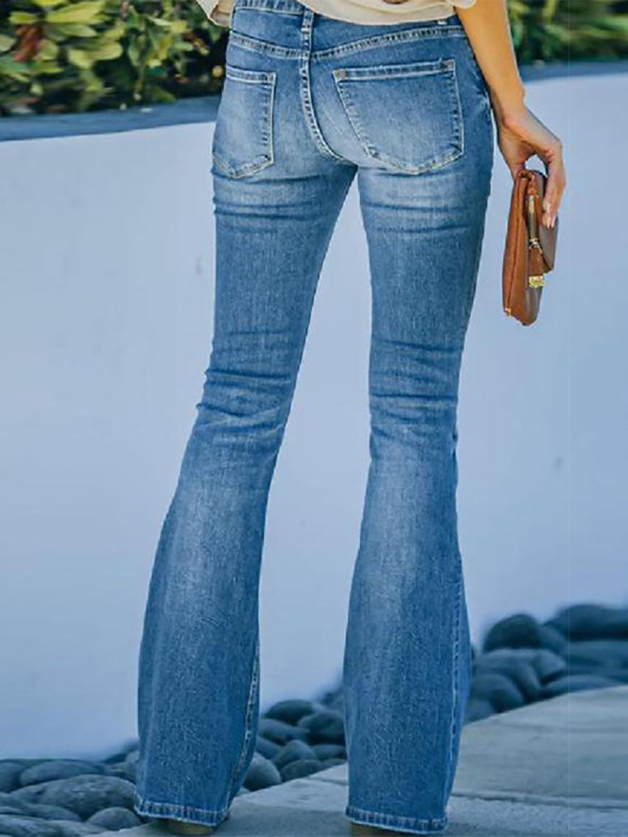 Veleaee Button Washed Jeans