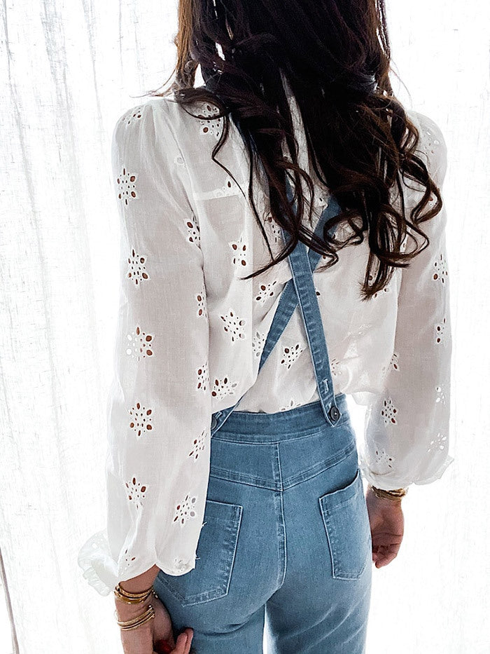 Veleaee Sassy Sweetheart Ruffle Button Down Denim Overalls