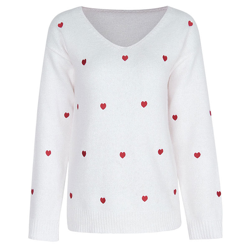Veleaee Love Polka Dot V-Neck Sweater