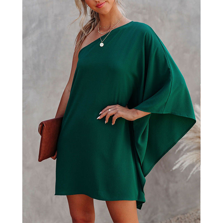 Veleaee Loose One-shoulder Diagonal Dress(8 colors)