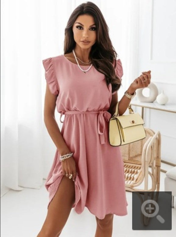 Veleaee Ruffle Waist Lace-Up Dress(4 colors)