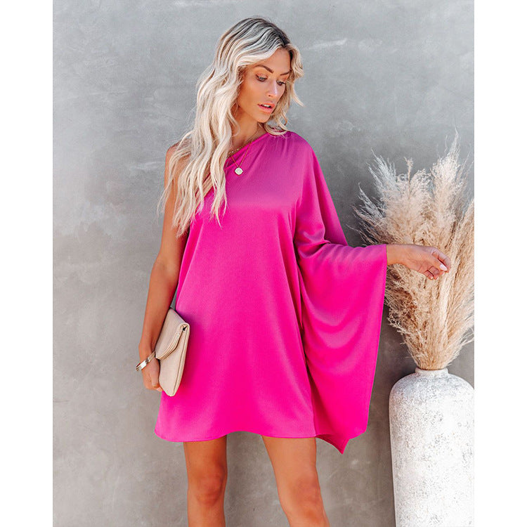 Veleaee Loose One-shoulder Diagonal Dress(8 colors)