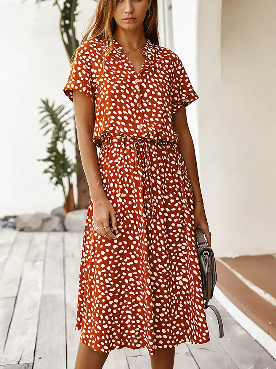 Veleaee Polka Dot Short-Sleeve Dress(7 colors)