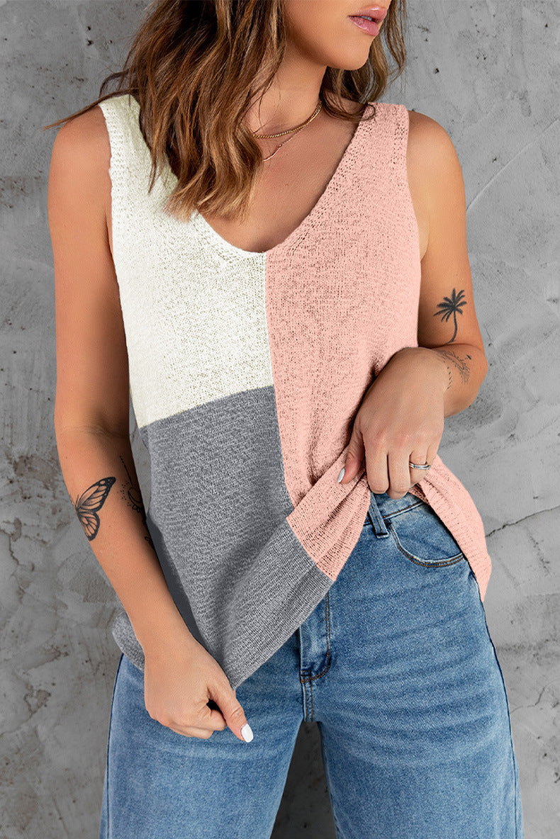 Veleaee Splicing Collision Knit Top