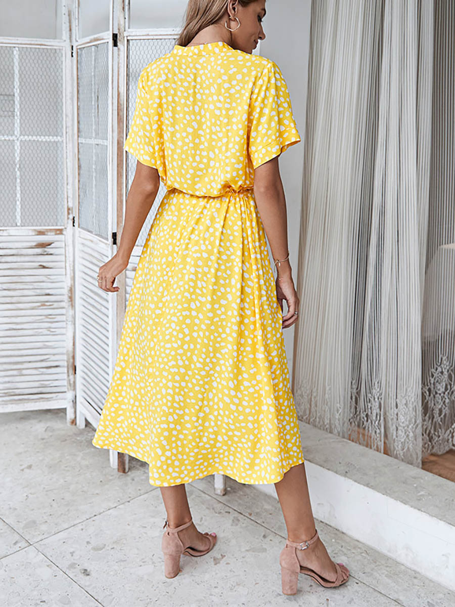 Veleaee Polka Dot Short-Sleeve Dress(7 colors)