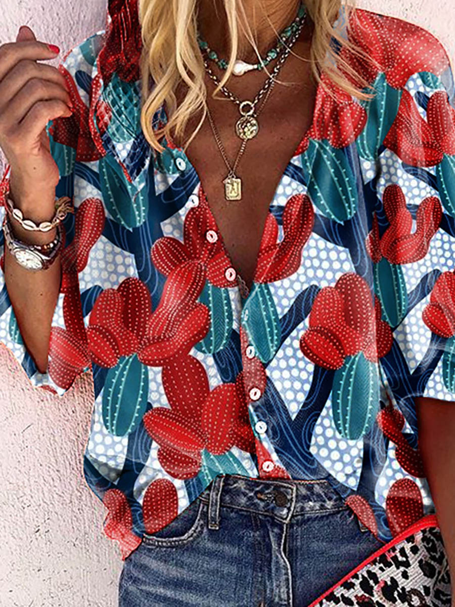 Veleaee Loose Printed Button Shirt (3 colors)