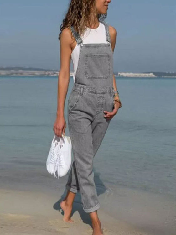 Veleaee Plain Denim Jumpsuit