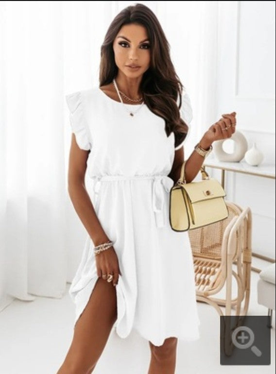 Veleaee Ruffle Waist Lace-Up Dress(4 colors)