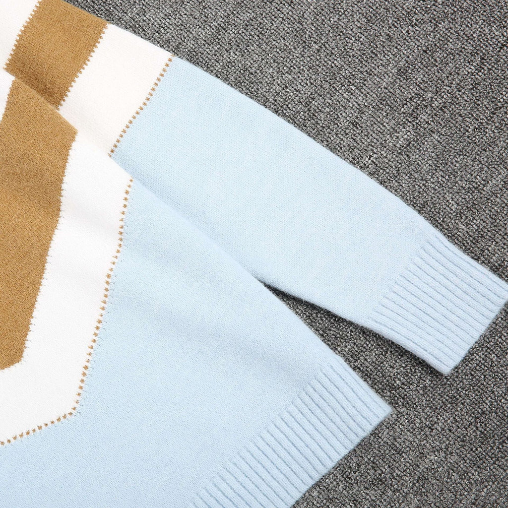 Veleaee  Zipper V-Neck Colorful Sweater