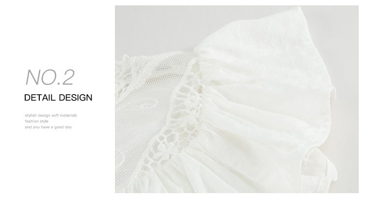 Veleaee Lace Ruffle Round Neck Top