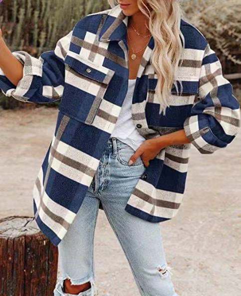 Veleaee Loose Plaid Shirt Coat