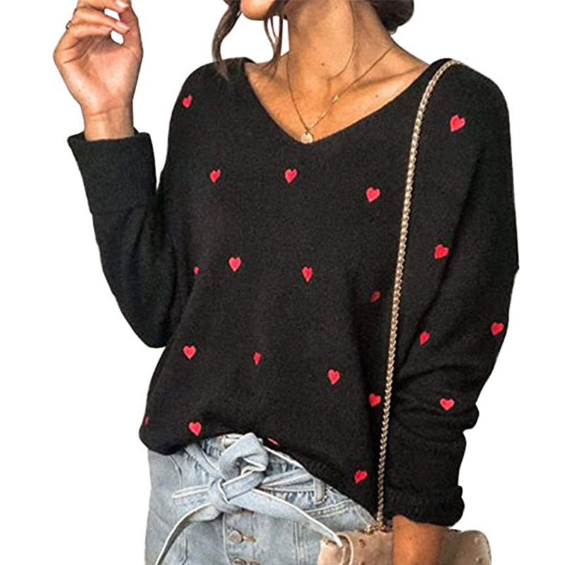 Veleaee Love Polka Dot V-Neck Sweater