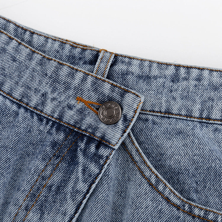 Veleaee Raw Hem High Slit Maxi Denim Skirt