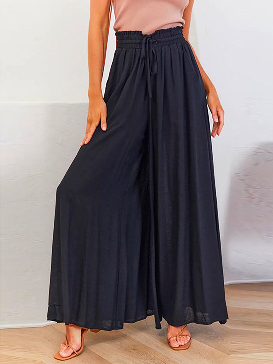 Veleaee Drawstring Elastic Waist Wide Leg Baggy Pants(5 Colors )