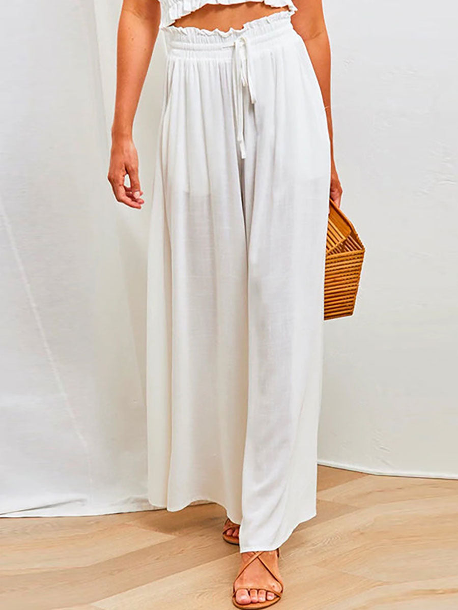 Veleaee Drawstring Elastic Waist Wide Leg Baggy Pants(5 Colors )