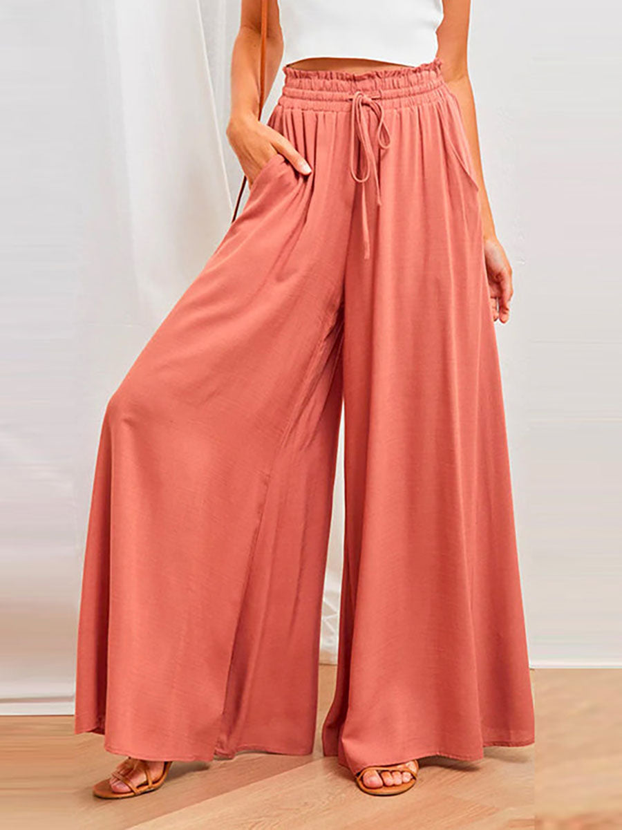 Veleaee Drawstring Elastic Waist Wide Leg Baggy Pants(5 Colors )