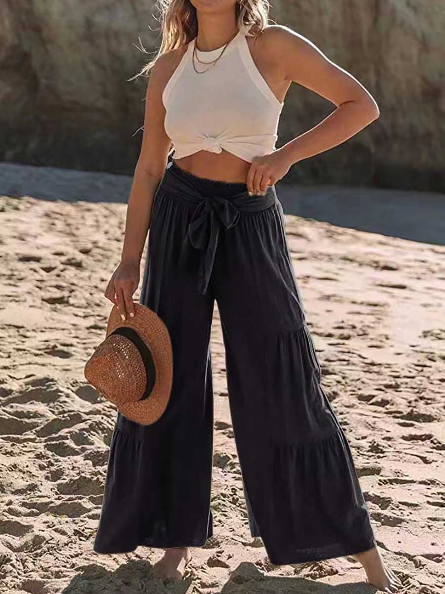Veleaee Strappy high-waisted pleated wide-leg pants