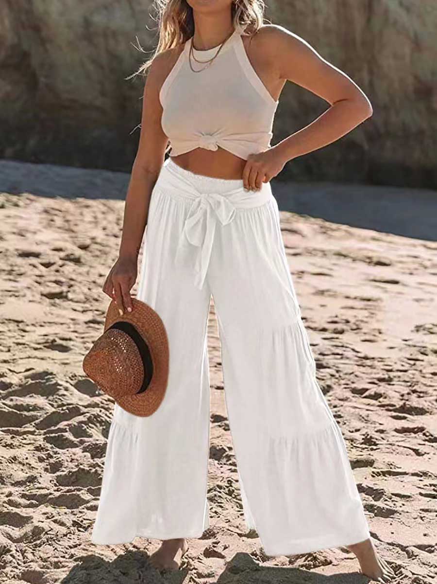 Veleaee Strappy high-waisted pleated wide-leg pants