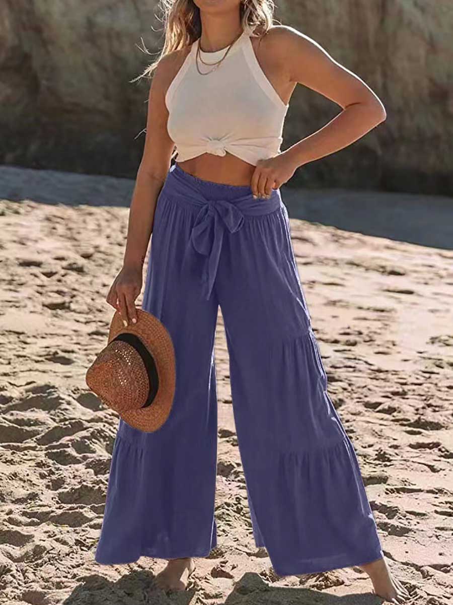 Veleaee Strappy high-waisted pleated wide-leg pants