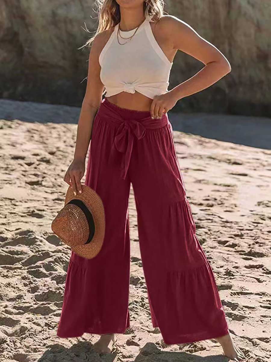 Veleaee Strappy high-waisted pleated wide-leg pants