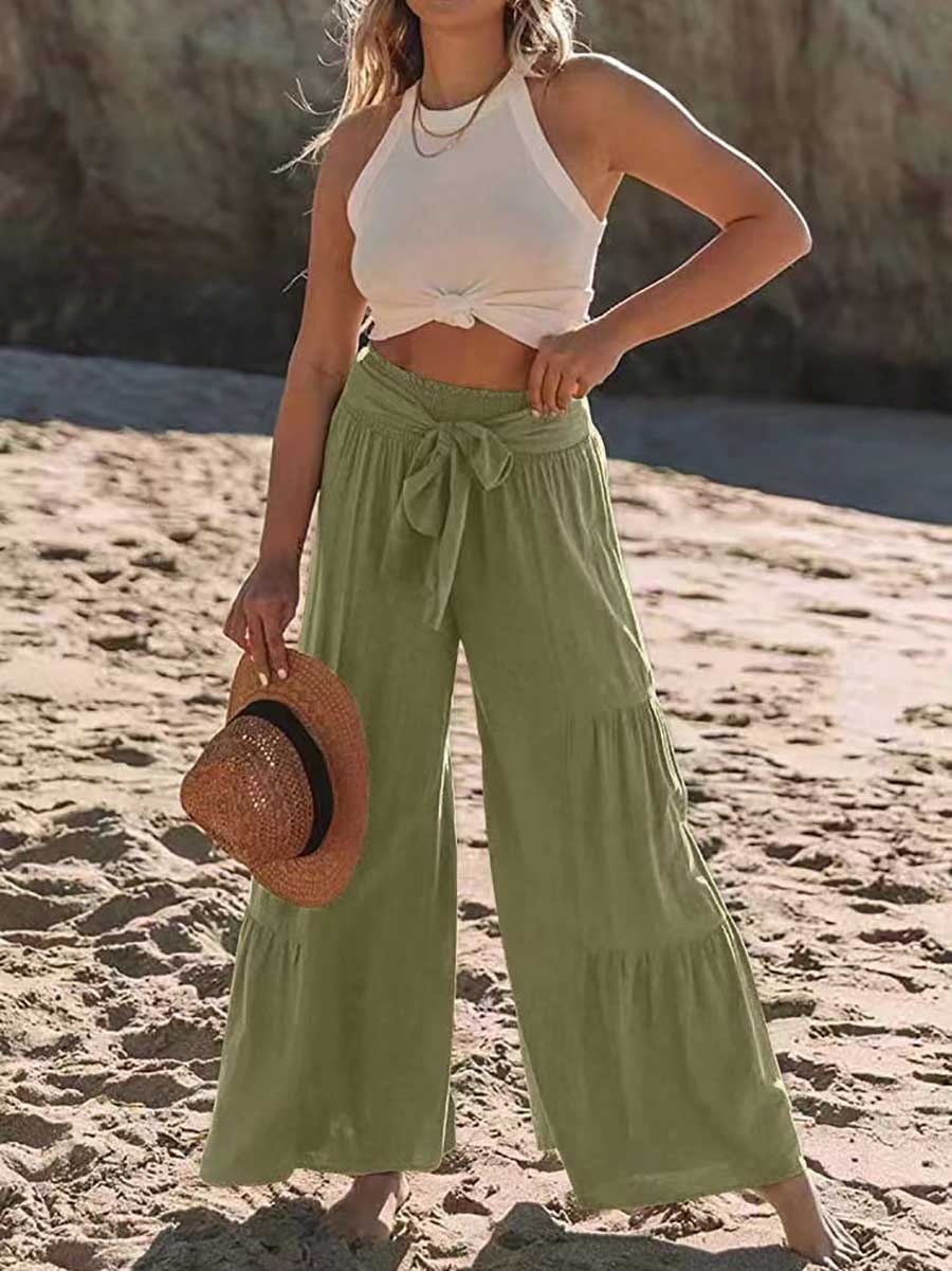 Veleaee Strappy high-waisted pleated wide-leg pants