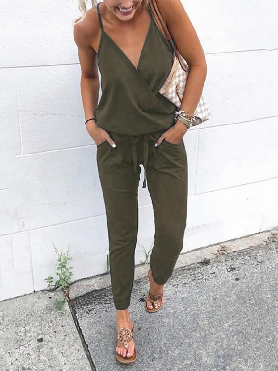 Veleaee Lace-Up Backless Camisole Jumpsuit
