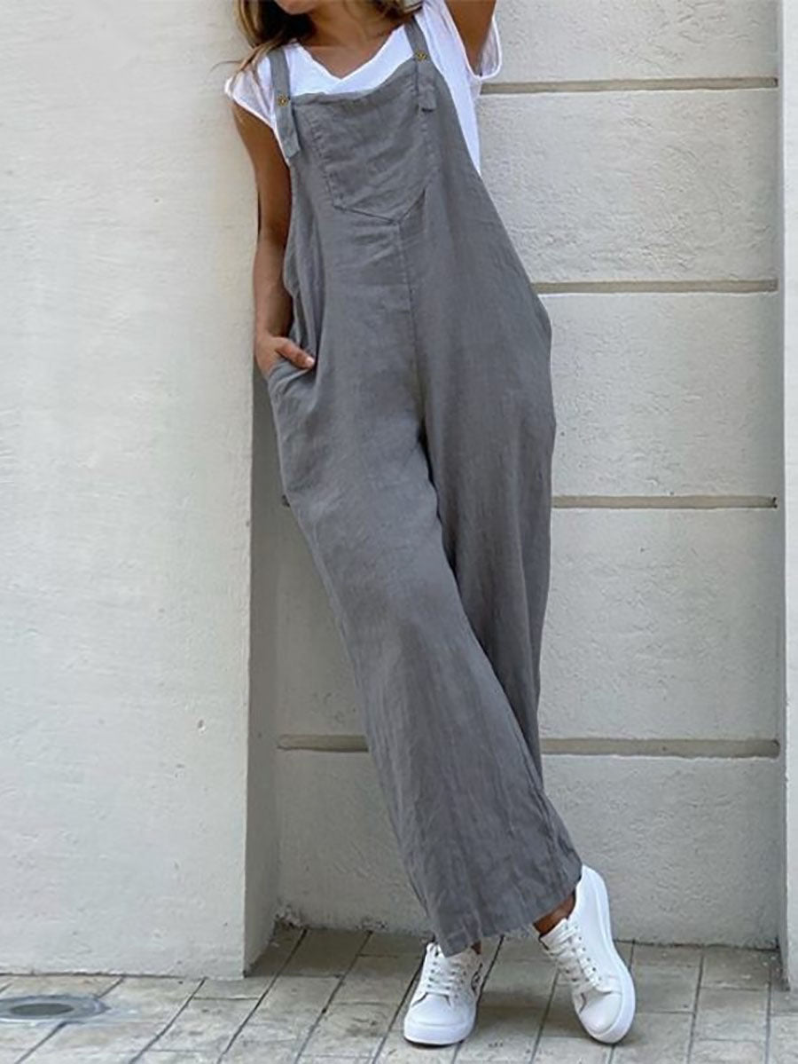 Veleaee Suspenders Solid Color Long Jumpsuit(3 colors)