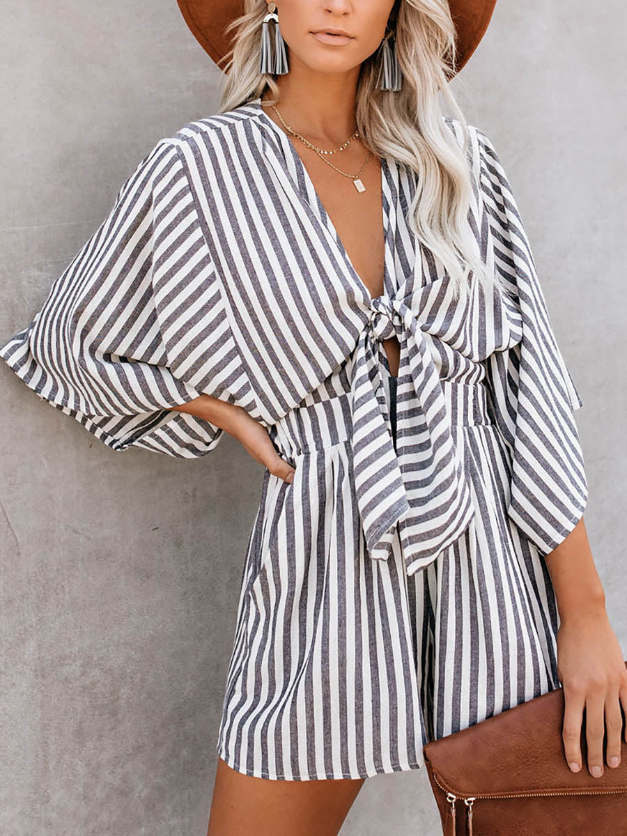 Veleaee Wind In My Sails Cotton Pocketed Tie Romper