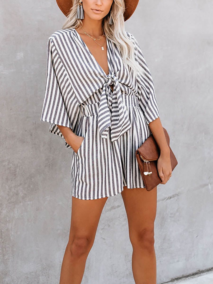 Veleaee Wind In My Sails Cotton Pocketed Tie Romper