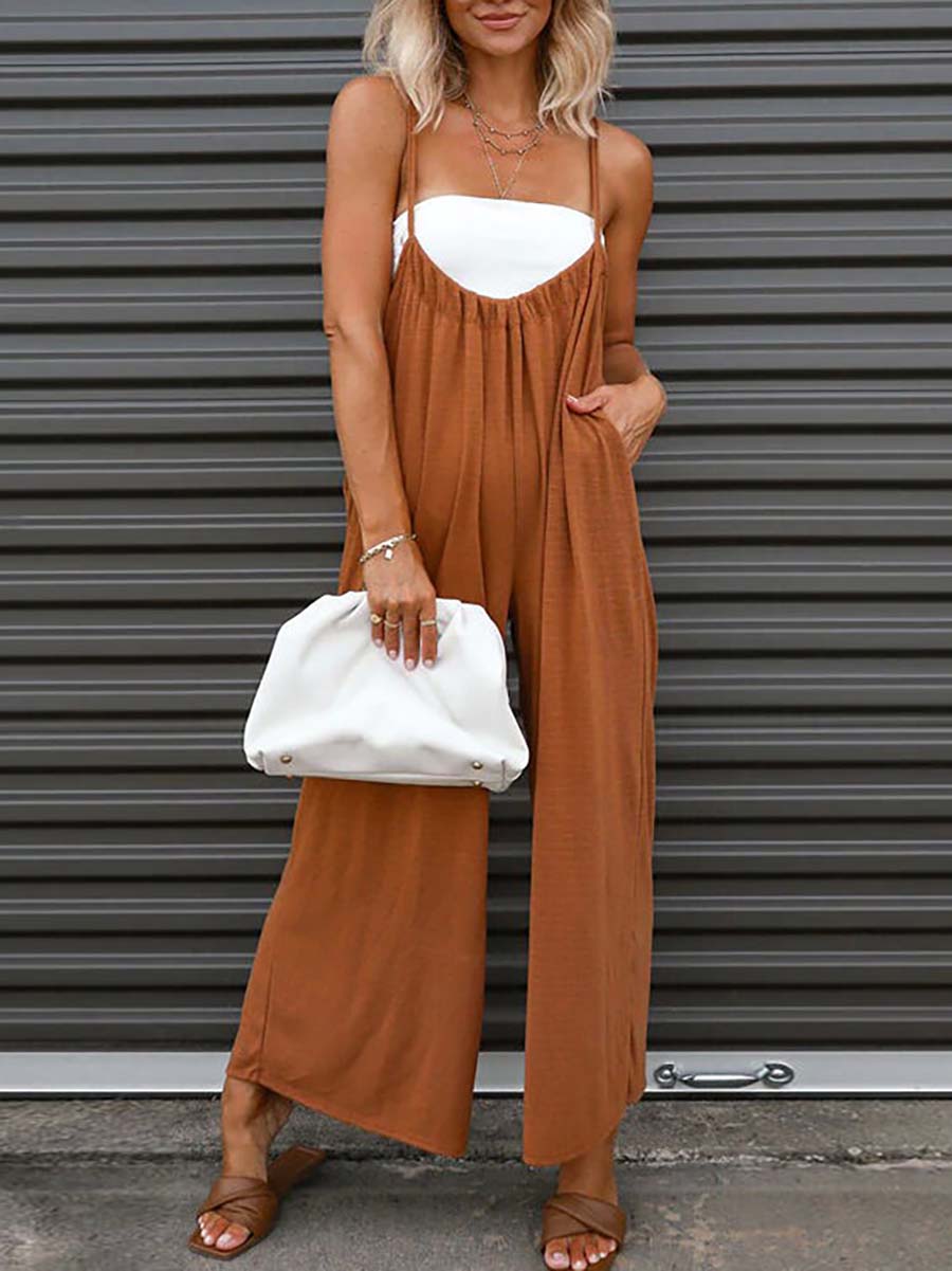 Veleaee Have A Little Fun Pocketed Tie Jumpsuit