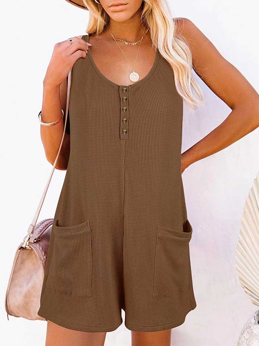 Veleaee Casual Button Pocket Vest Jumpsuit