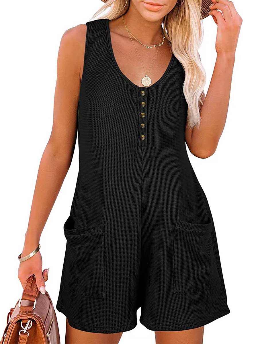 Veleaee Casual Button Pocket Vest Jumpsuit