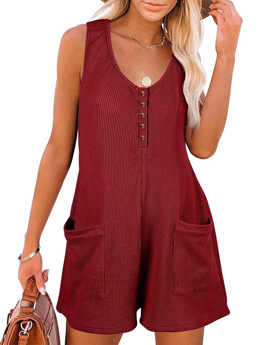 Veleaee Casual Button Pocket Vest Jumpsuit