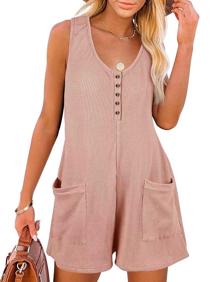 Veleaee Casual Button Pocket Vest Jumpsuit