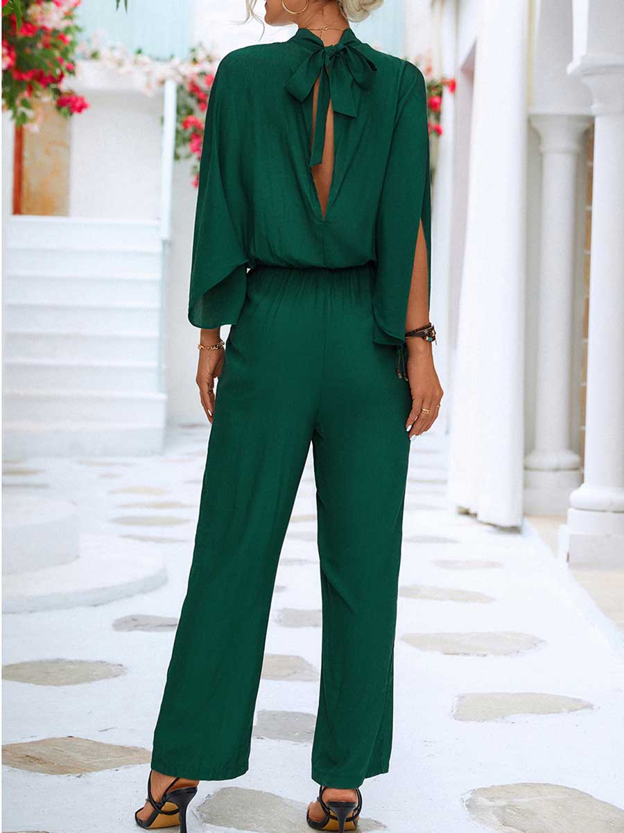 Veleaee Spring/Summer Standing Collar Jumpsuit