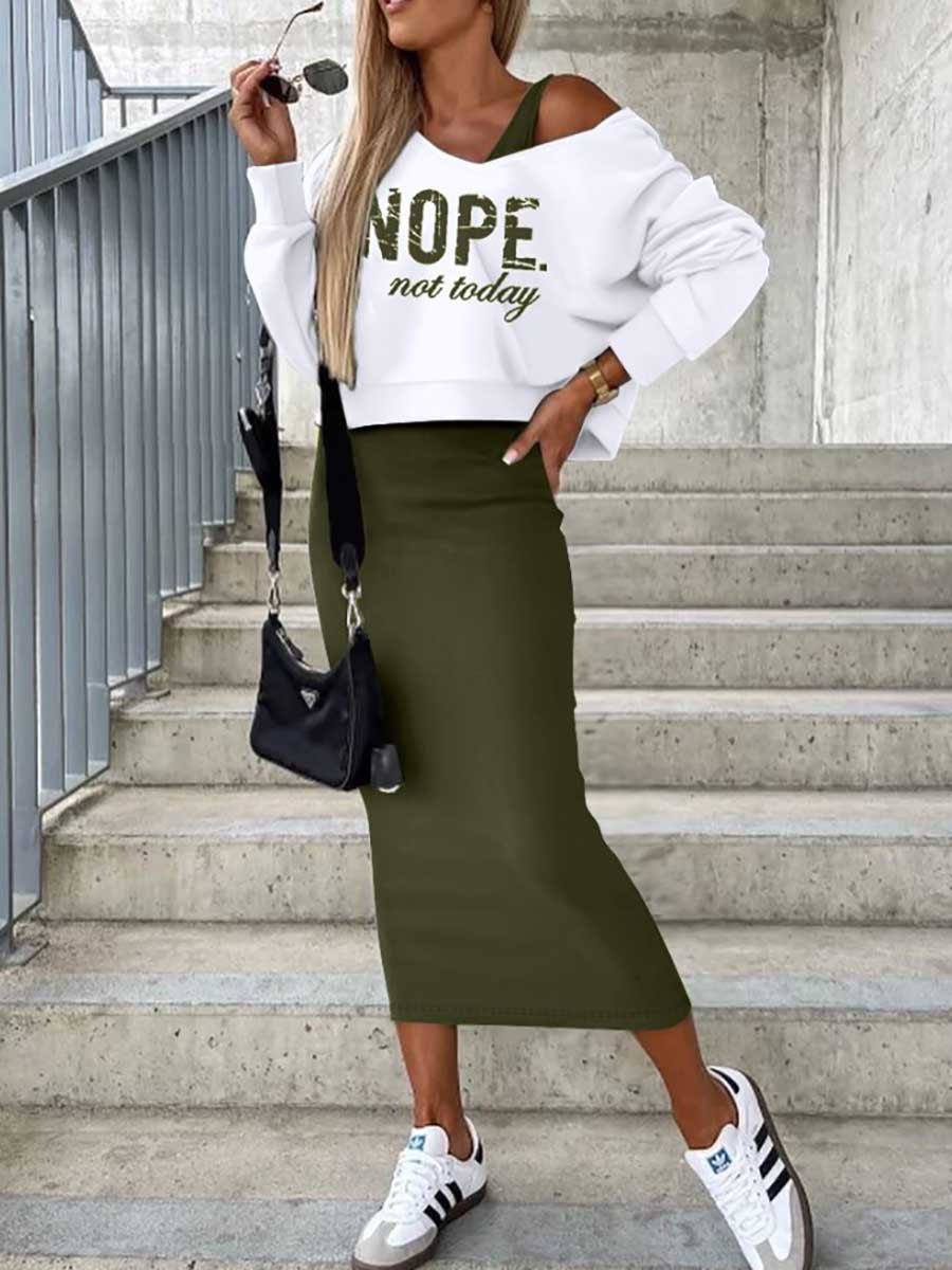 Veleaee Sweatshirt Slim Dress 2-Piece Set