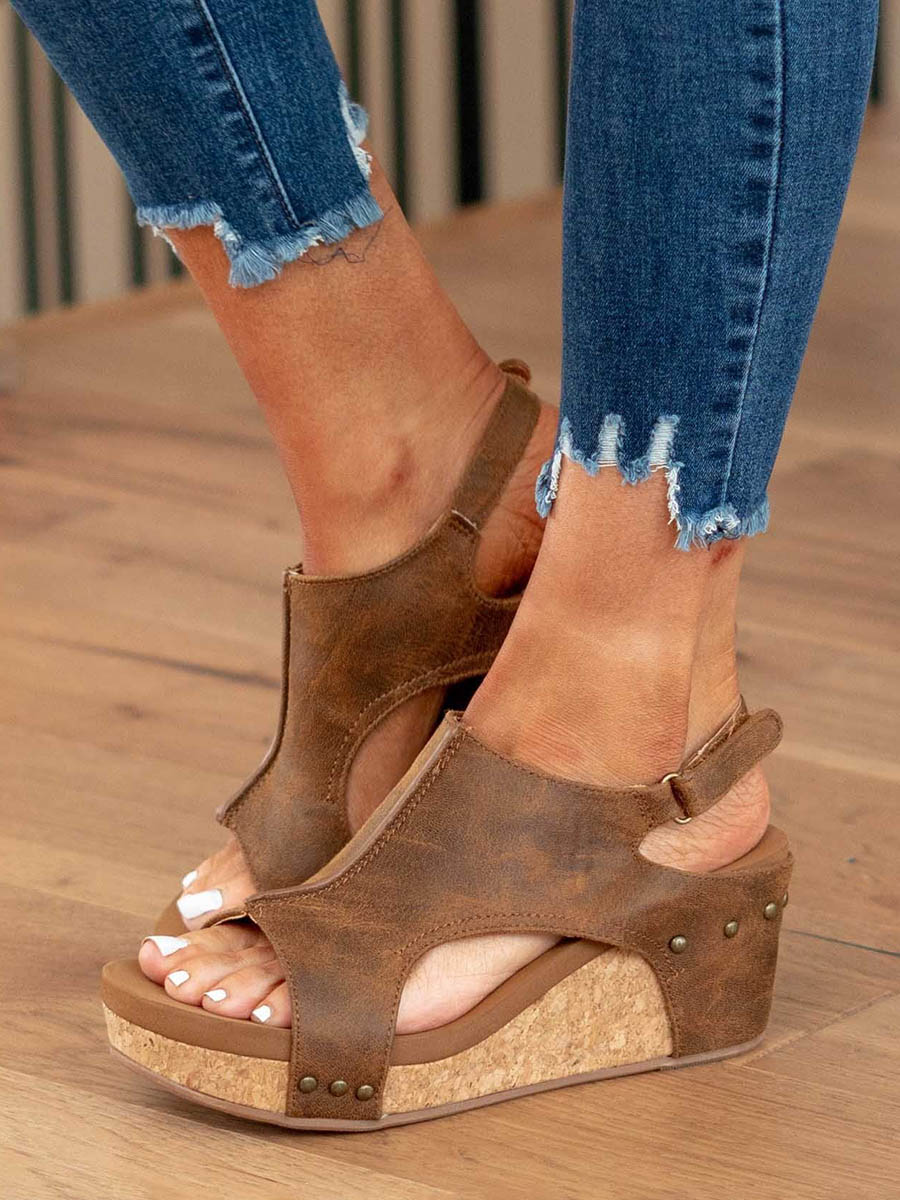 Veleaee Mid Heel Wedge Sandals