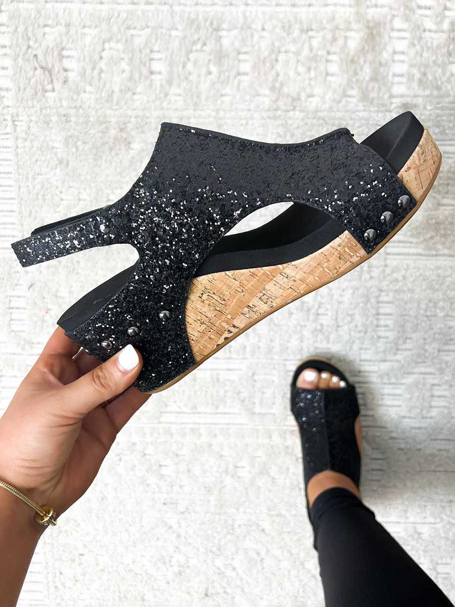 Veleaee Mid Heel Glitter Sandals