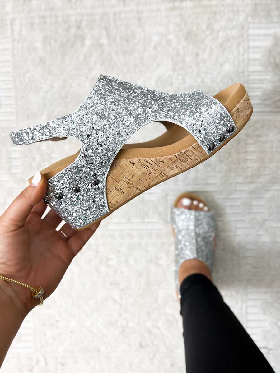 Veleaee Mid Heel Glitter Sandals
