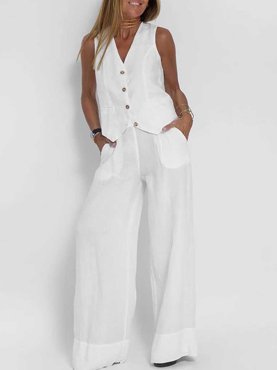 Veleaee Fashion vest pants collage patchwork cotton leisure suit