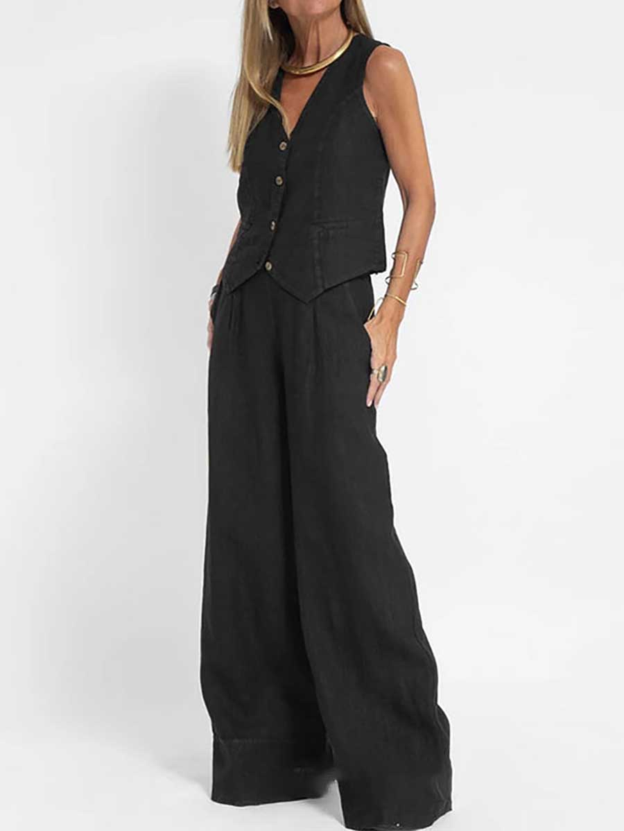 Veleaee Fashion vest pants collage patchwork cotton leisure suit