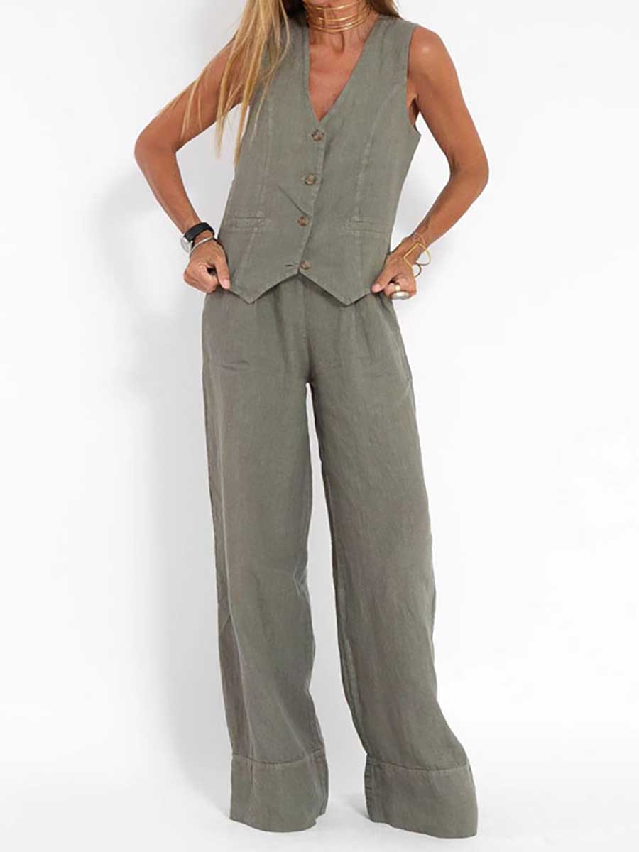 Veleaee Fashion vest pants collage patchwork cotton leisure suit