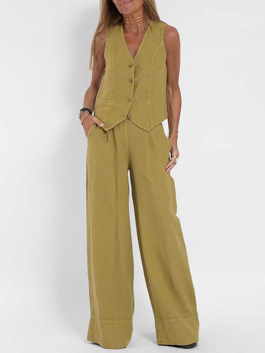 Veleaee Fashion vest pants collage patchwork cotton leisure suit