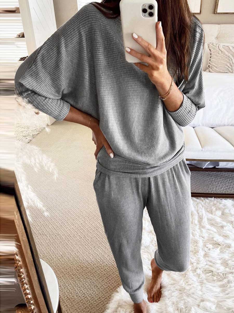 Veleaee Long Sleeve Knit Sweatshirt Loungewear