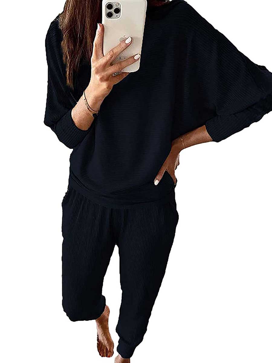 Veleaee Long Sleeve Knit Sweatshirt Loungewear