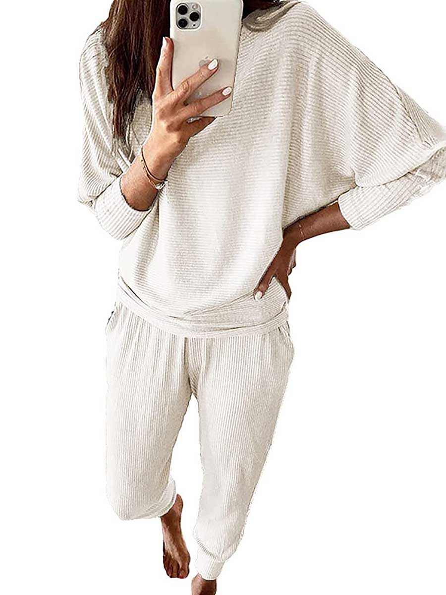 Veleaee Long Sleeve Knit Sweatshirt Loungewear